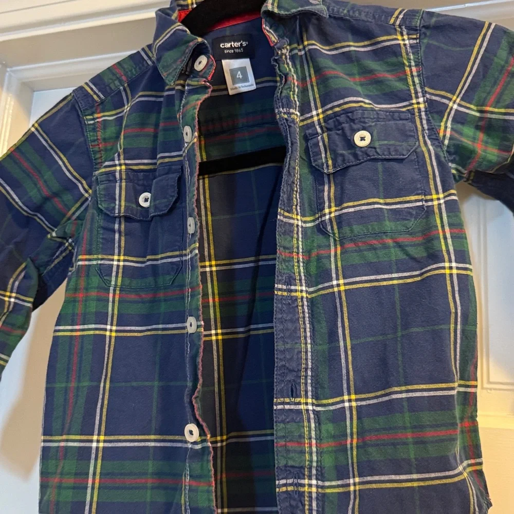 Carter's Navy and Green Plaid Button Down Shirt - Size 4